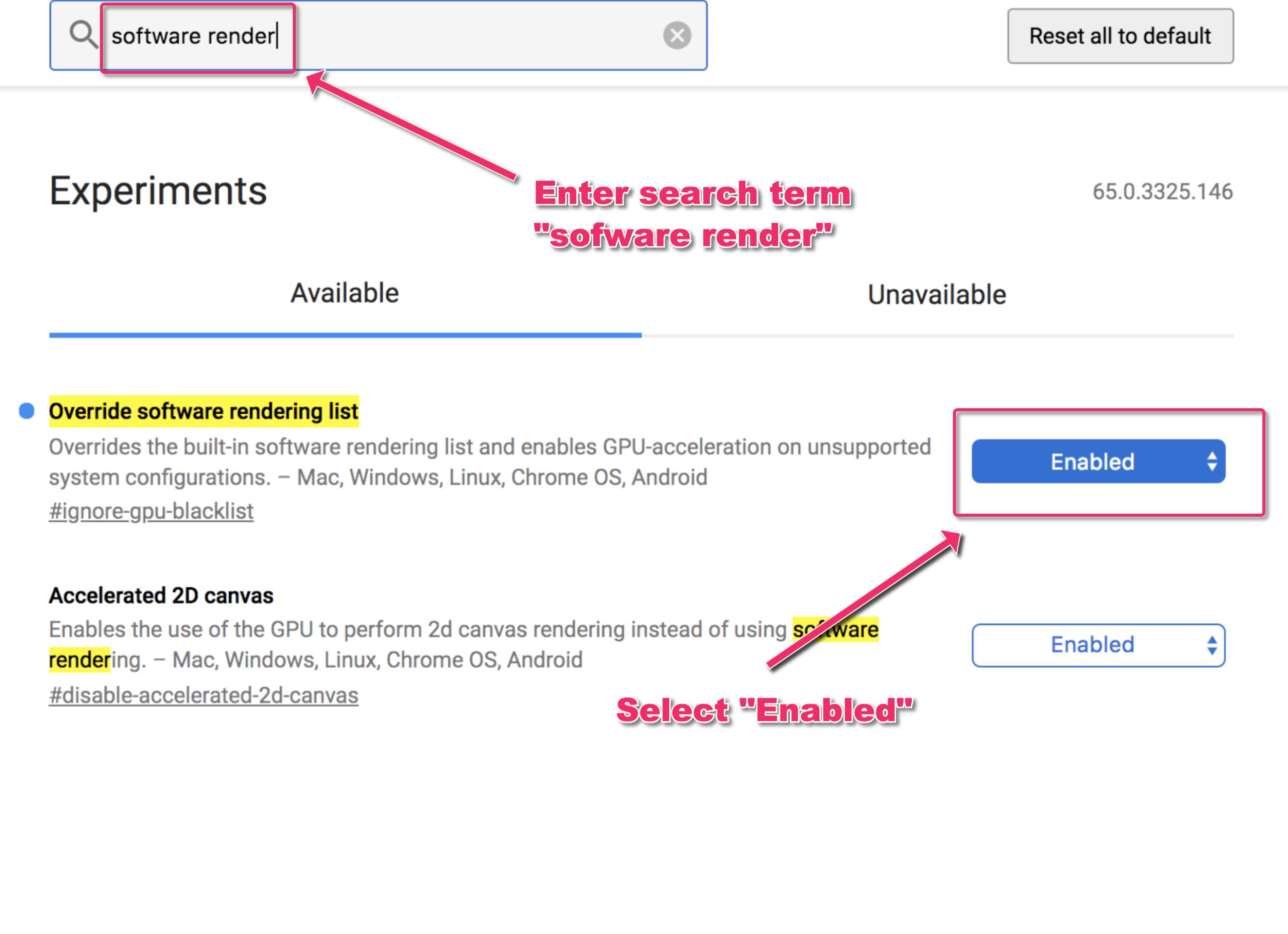 Override software rendering list