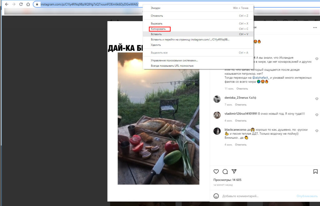 копируем url видео