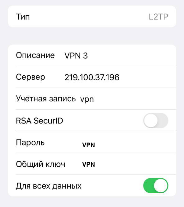 Настройки сервера VPN